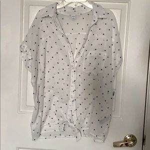 White Polka Dot Button Up Blouse